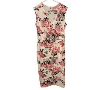 Wrapper Women’s Pink and Beige Floral Sleeveless Faux Wrap Dress Size Large